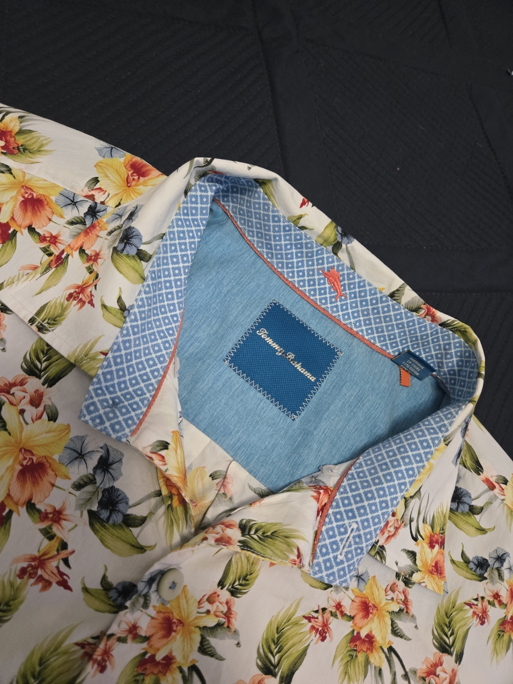 Tommy Bahama Tropical Floral Men’s Short-Sleeve Shirt - White with Yellow Floral
